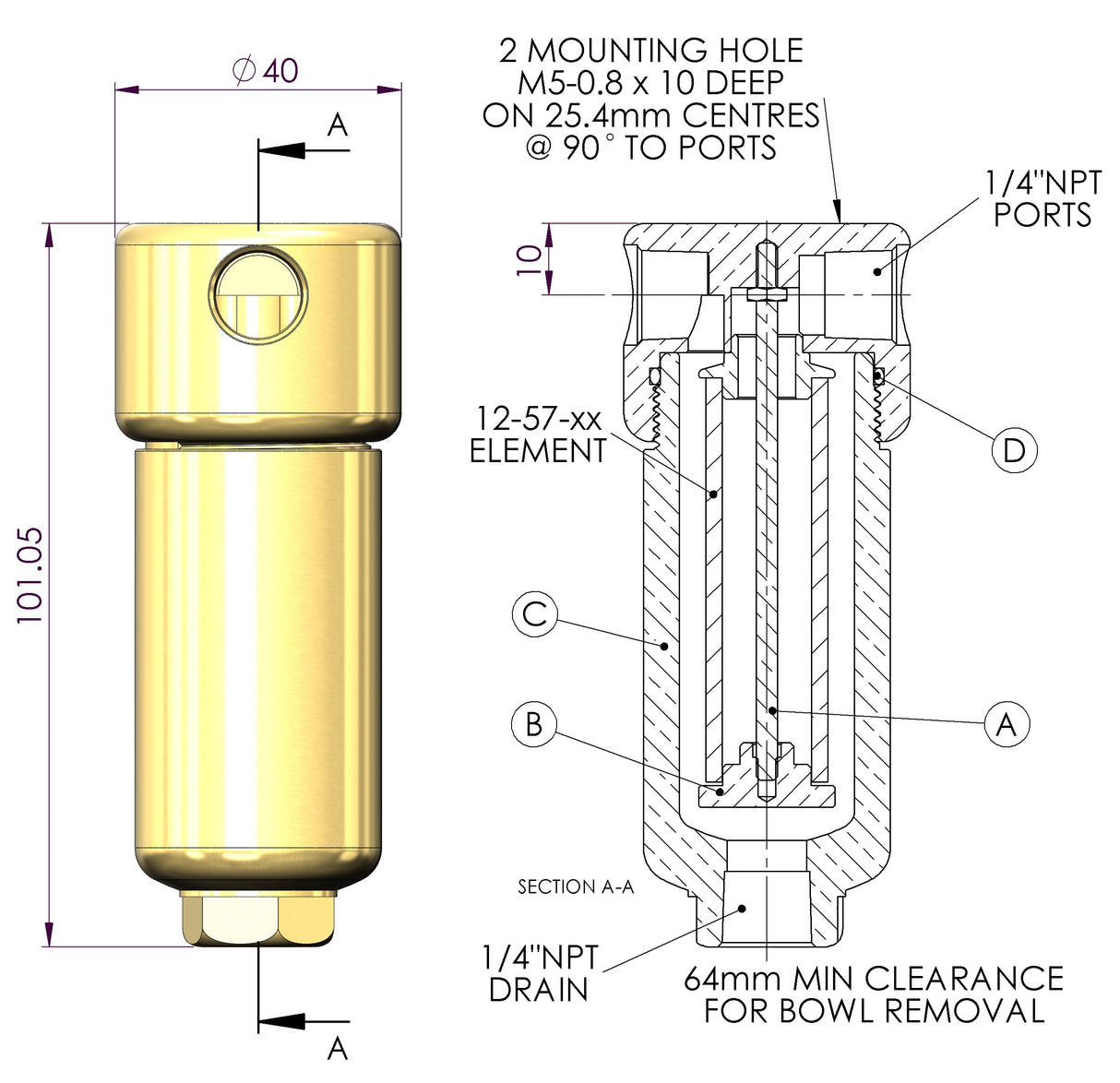 Brass Filter Housing Model B122