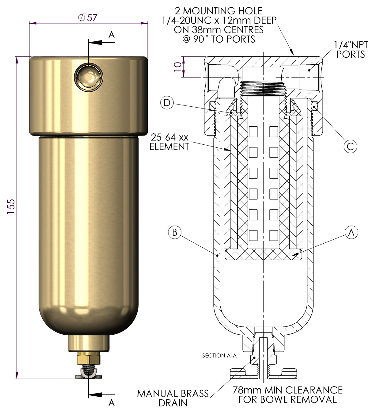 Brass Filter Housing Model B360-80C